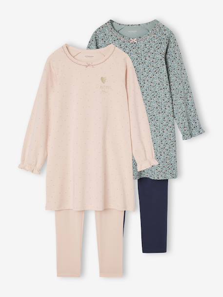 Pack of 2 Floral Nighties + Leggings for Girls pale pink - vertbaudet enfant 