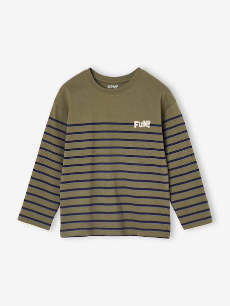 Tee-shirt marinière garçon détail flocage velours ivoire rayé+kaki - vertbaudet enfant 