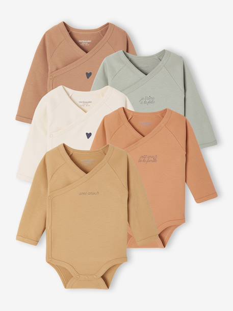 Lot de 5 bodies Basics ouverture naissance jaune pâle - vertbaudet enfant 