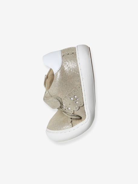 Trainers with leather velcro straps for babies gold+white - vertbaudet enfant 
