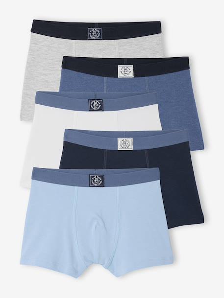 Pack of 5 Plain Boxers for Boys blue - vertbaudet enfant 