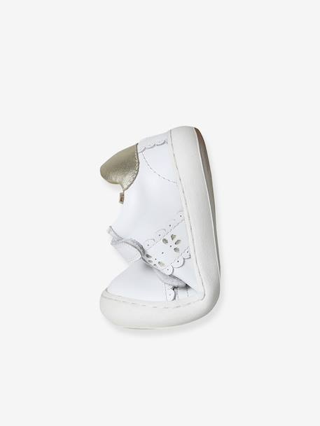 Trainers with leather velcro straps for babies gold+white - vertbaudet enfant 
