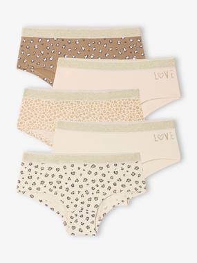 Girls-Underwear-Knickers-Pack of 5 Leopard & Love Shorties for Girls