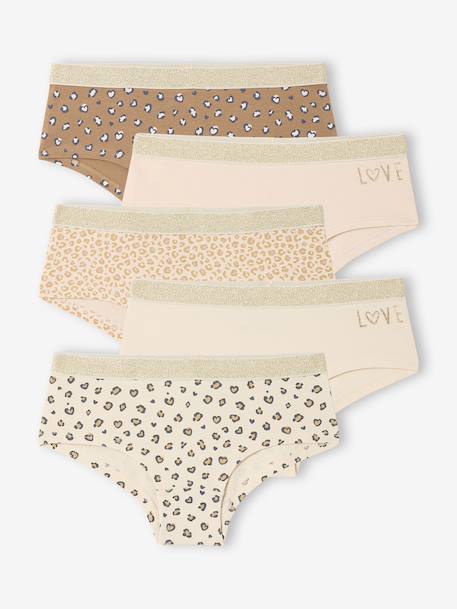 Pack of 5 Leopard & Love Shorties for Girls ecru - vertbaudet enfant 