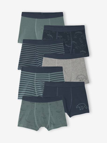 Pack of 7 Striped & Bear Print Boxers for Boys green - vertbaudet enfant 