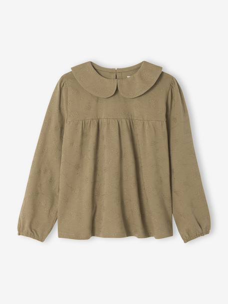 Blouse with Broderie Anglaise for Girls navy blue+olive - vertbaudet enfant 