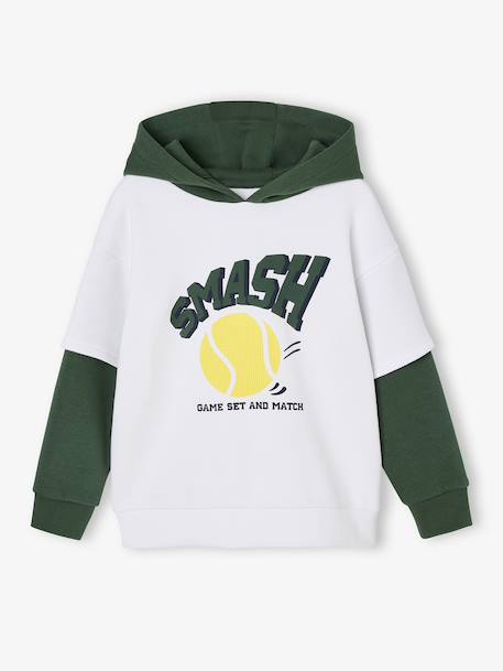 Sports Sweatshirt with Double Sleeves, Ball in Relief, for Boys fir green+marl white - vertbaudet enfant 