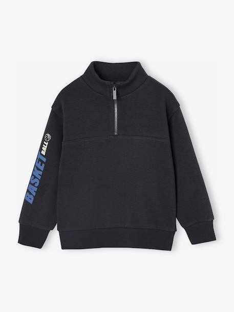 Sweat col camionneur sport garçon motif basket sur manche anthracite+noisette - vertbaudet enfant 
