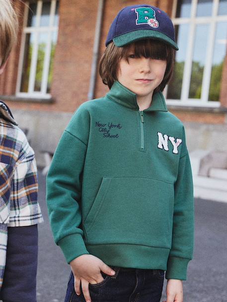 Embroidered Funnel-Neck Sweatshirt for Boys green - vertbaudet enfant 