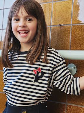 T-shirt fille rayé patch et noeud fantaisie manches longues - vertbaudet enfant Fille-T-shirt, sous-pull-T-shirt-T-shirt fille rayé patch et noeud fantaisie manches longues