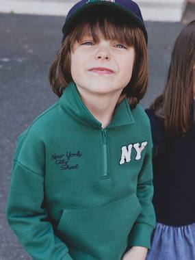 Sweat col camionneur brodé garçon - vertbaudet enfant Garçon-Pull, gilet, sweat-Sweat-Sweat col camionneur brodé garçon