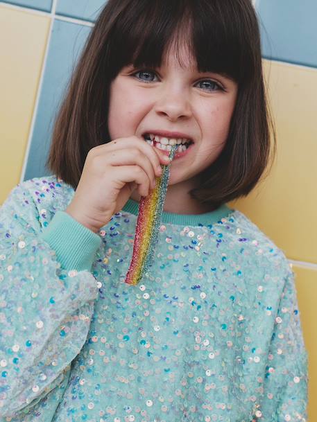 Sequinned Sweatshirt for Girls turquoise - vertbaudet enfant 