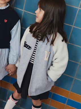 -Veste fille bombers bi-matière drap de laine manches sherpa