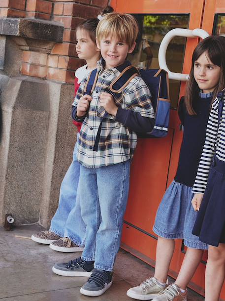 2-in-1 Two Fabric Shirt for Boys chequered white - vertbaudet enfant 