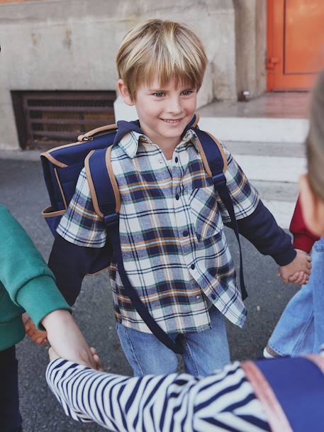 2-in-1 Two Fabric Shirt for Boys chequered white - vertbaudet enfant 