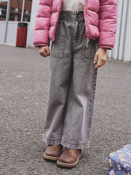 Wide Leg Carpenter Jeans for Girls denim grey+light blue+medium blue - vertbaudet enfant 
