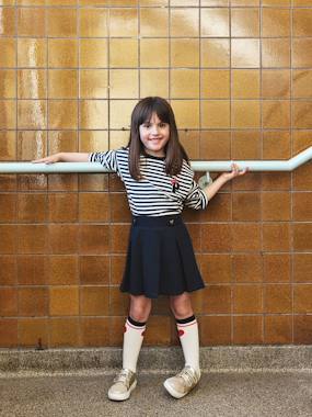 -Pleated Piqué Knit Skirt for Girls