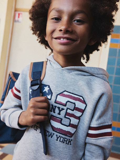 Hooded Sweatshirt with Print on the Front for Boys marl grey - vertbaudet enfant 