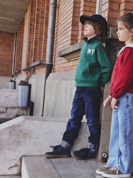 Jean garçon droit à revers denim brut+stone - vertbaudet enfant 