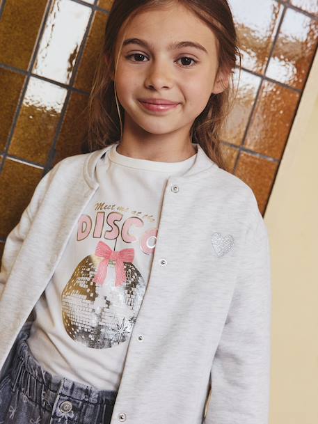 T-shirt animation métallisée fille manches longues anthracite+blanc+vert sapin - vertbaudet enfant 