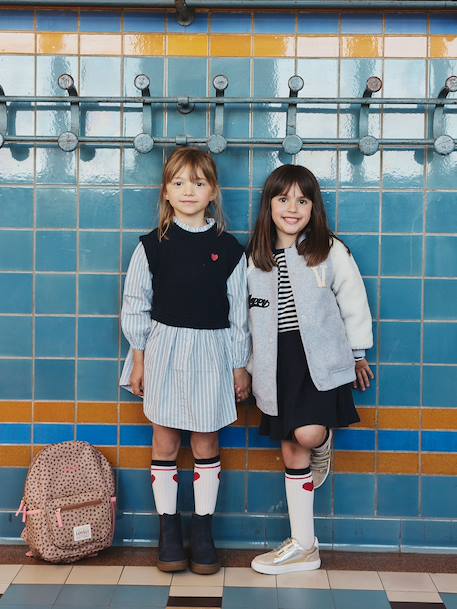 2-in-1-Effect Shirt Dress ecru+marl grey+navy blue - vertbaudet enfant 