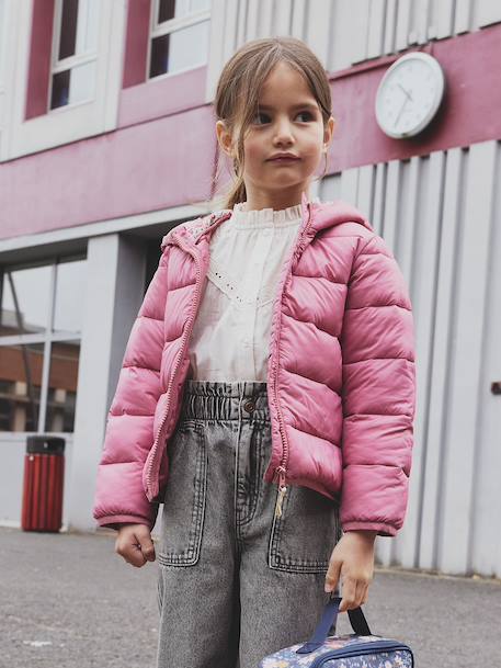 Lightweight hooded puffer jacket for girls grey green+navy blue+old rose+rose - vertbaudet enfant 