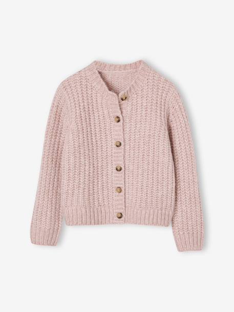 Loose-Fitting Soft Knit Cardigan for Girls marl grey+petrol blue+purple clover+rosy - vertbaudet enfant 