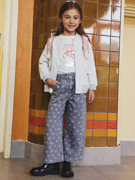 Sweat style teddy fille en molleton gris chiné+marine - vertbaudet enfant 