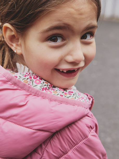 Lightweight hooded puffer jacket for girls grey green+navy blue+old rose+rose - vertbaudet enfant 