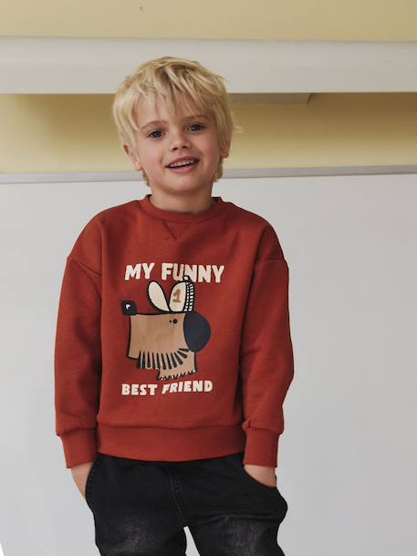 Printed Dog Sweatshirt for Boys striped white+tomato red - vertbaudet enfant 