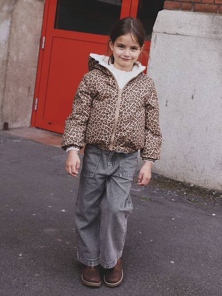 Reversible Leopard/Sherpa Windcheater with Hood for Girls beige - vertbaudet enfant 