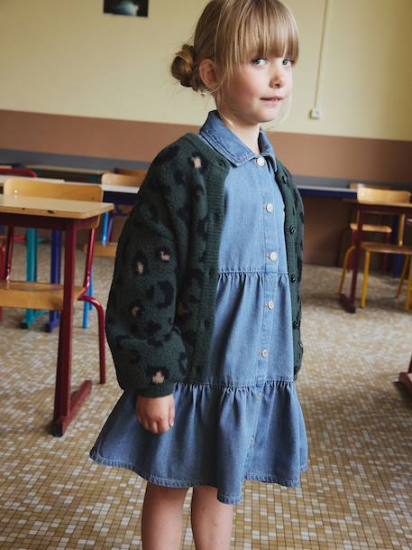 Gilet fille motif maille mousseuse chocolat+écru+marron+vert - vertbaudet enfant 