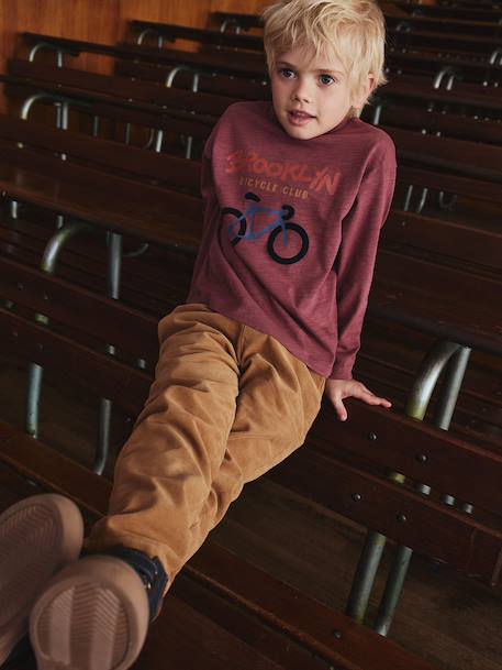 Flocked Long-Sleeved T-Shirt for Boys dusky pink - vertbaudet enfant 