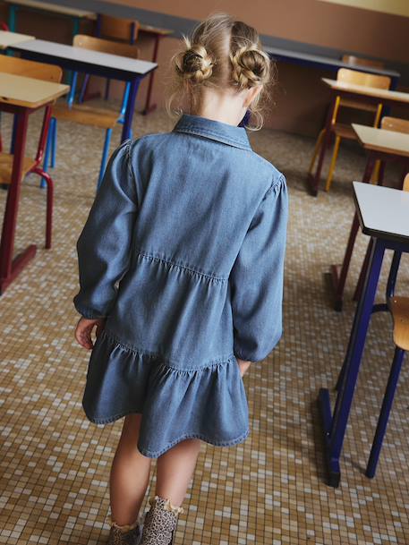 Lightweight Denim Dress for Girls denim grey+medium blue - vertbaudet enfant 