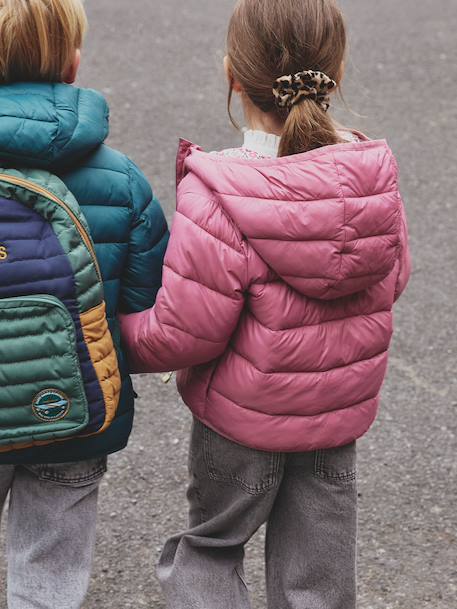 Lightweight hooded puffer jacket for girls grey green+navy blue+old rose+rose - vertbaudet enfant 
