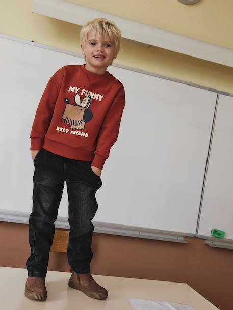Printed Dog Sweatshirt for Boys striped white+tomato red - vertbaudet enfant 