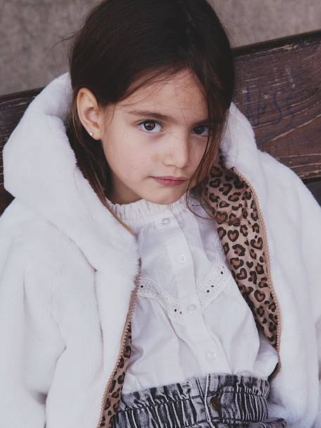 Coupe-vent fille à capuche réversible léopard/sherpa beige - vertbaudet enfant 
