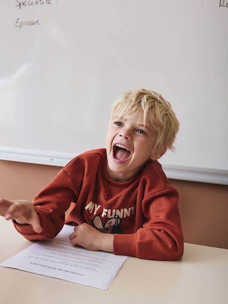 Printed Dog Sweatshirt for Boys striped white+tomato red - vertbaudet enfant 