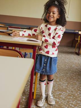 Denim Skirt with Heart Pocket for Girls - vertbaudet enfant -Denim Skirt with Heart Pocket for Girls