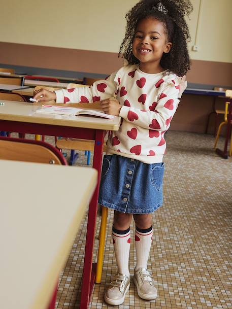 Jupe en jean fille poches coeur denim bleached+denim brut - vertbaudet enfant 