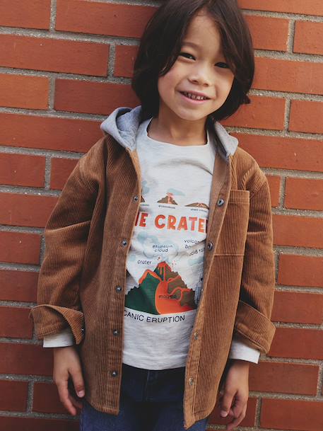 Corduroy Shirt with Fleece Hood, for Boys camel - vertbaudet enfant 