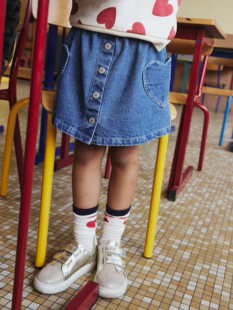 Denim Skirt with Heart Pocket for Girls bleached denim+brut denim - vertbaudet enfant 
