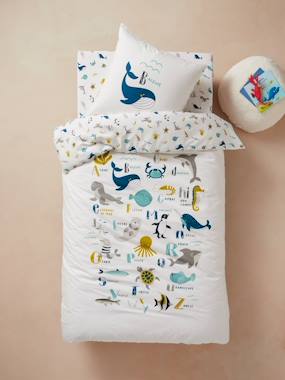 Bedding & Decor-Duvet Cover + Pillowcase Set for Children, Marine Animal Alphabet Theme