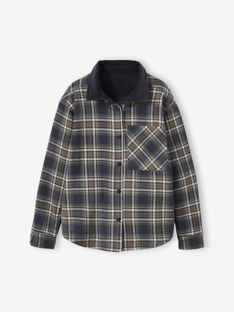 Reversible Flannel & Velour Shirt for Boys, JONEN anthracite - vertbaudet enfant 