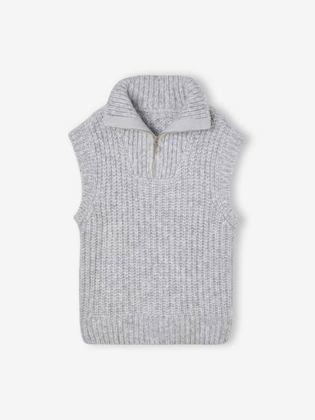 Sleeveless Trucker Jumper for Girls, JONEN marl grey - vertbaudet enfant 