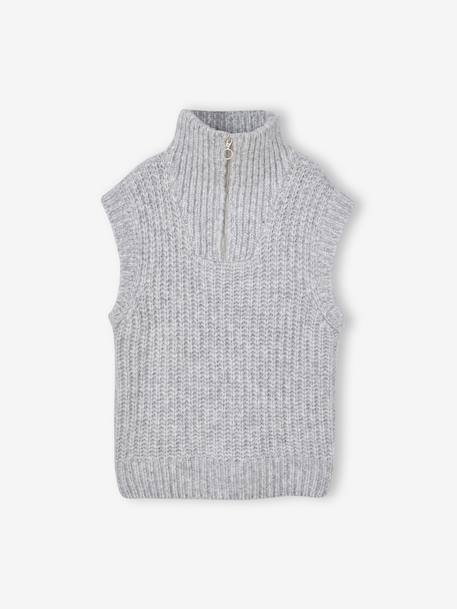 Sleeveless Trucker Jumper for Girls, JONEN marl grey - vertbaudet enfant 