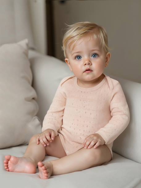 Pack of 2 long-sleeved baby bodysuits in pointelle knit pale pink - vertbaudet enfant 