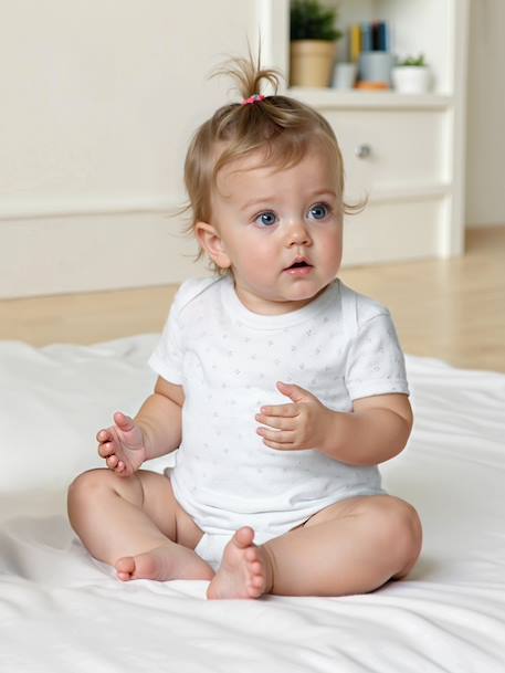 Lot de 2 bodies naissance manches courtes en maille pointelle jaune pâle - vertbaudet enfant 