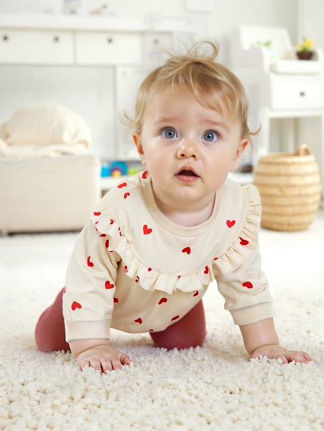 Ensemble bébé fille sweat à volant + legging écru+rose - vertbaudet enfant 