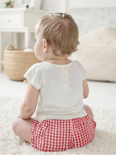 T-Shirt with Fancy Gingham Pocket, for Babies ecru - vertbaudet enfant 